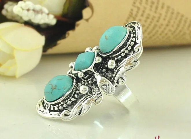 Eén stijl Vintage stijl Turks zilverlegering op maat gesneden antieke Perzische stenen verklaring Turquoise vingerringen215N