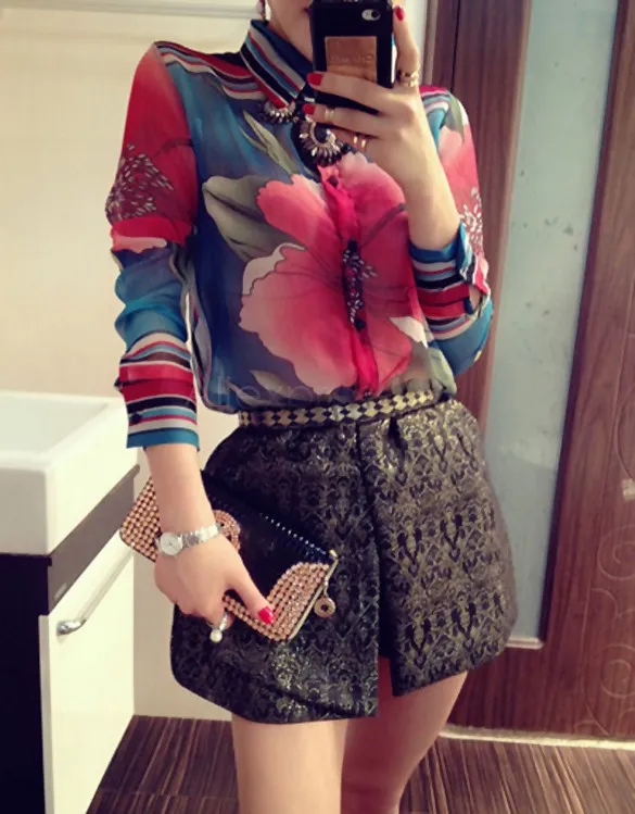Women Blouses Direct Selling 2015 Autumn New Long-sleeve Shirt Female Chiffon Womens Slim Clothing B11 CB034030