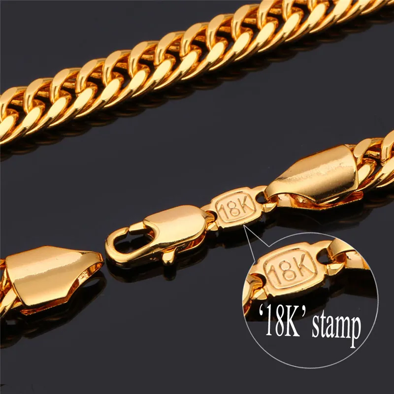 Catene in oro intero Collana da uomo 18K Timbro Placcato oro reale 18K 6MM 55CM 22 Collane Classic Curb Catena cubana Hip Hop Jew239M