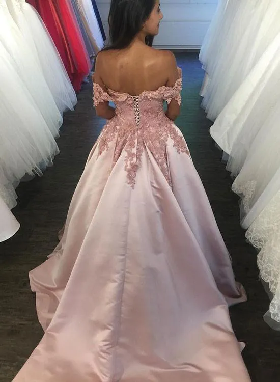 Pink Prom Dresses With 3d Flowers Off The Shoulder African Formal Dress Sexy Backless Lace Evening Gowns