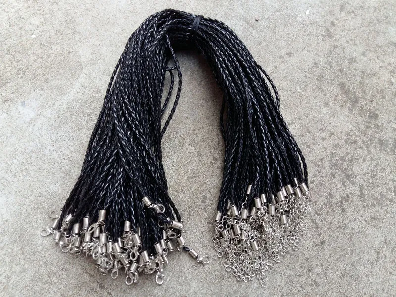 18 '' 20 '' 22 '' 24 '' 4mm svart pu läder braid halsbandsladdar med hummerspänne för DIY C226G