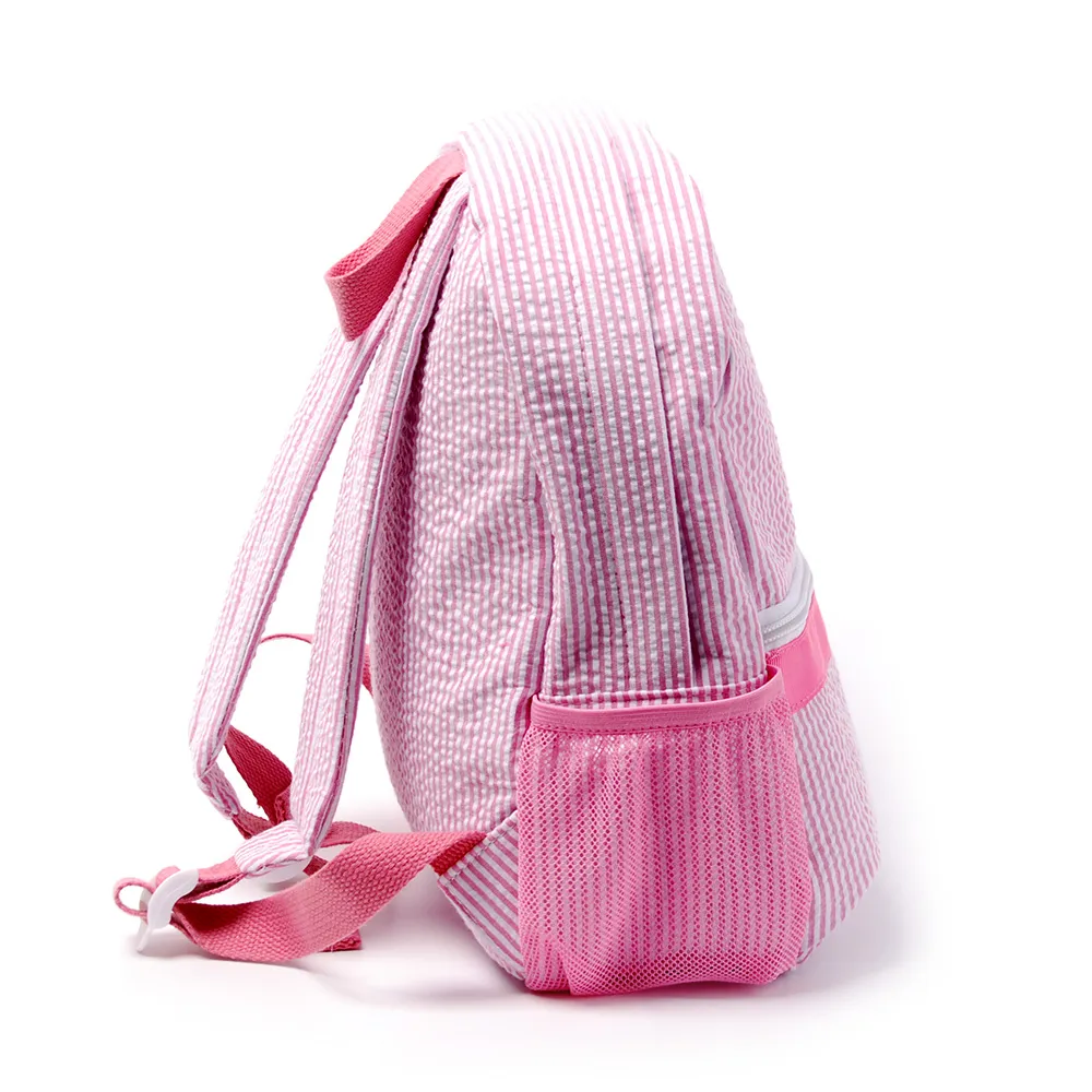 Pink niño Mochila Seersucker Soft Cotton School School Bag USA Local Warehouse Niños Bolsos Bolsos Boy Gril Pre-School Tote con bolsillos de malla domil106187