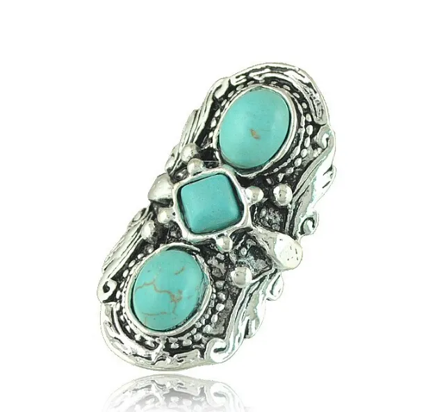 Eén stijl Vintage stijl Turks zilverlegering op maat gesneden antieke Perzische stenen verklaring Turquoise vingerringen264G