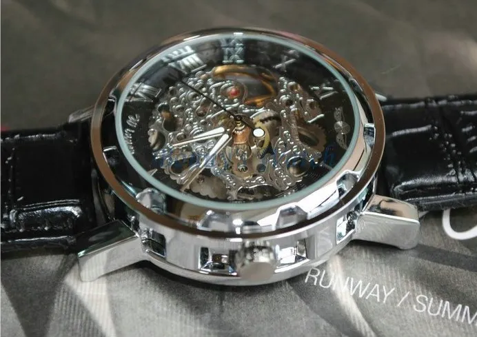 Gewinner Watch Vintage Skeleton Transparent Wheel Gear Totem Sport Military Uhren Lederband Mechanische Automatik Armbandwatch276L