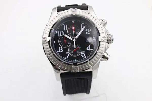 Novo mostrador preto seawolf relógio de borracha mar lobo quartzo cronógrafo cinto masculino branco ponteiro inoxidável relógios esportes masculinos w266k