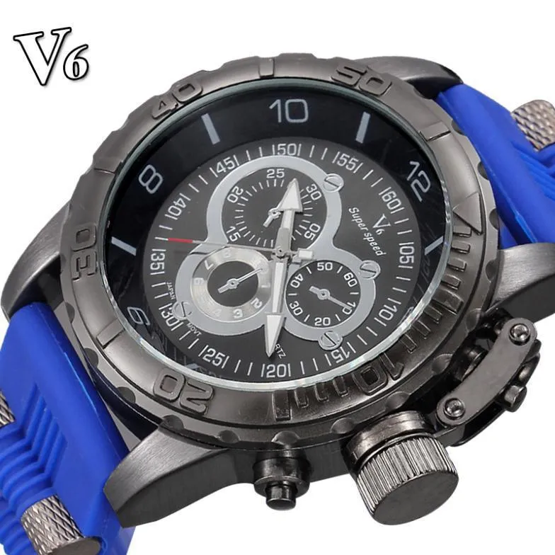Relógio masculino 2023 v6 super velocidade silicone quartzo 3d superfície masculino relógio de hora analógico militar grande dial esporte homem watch271o