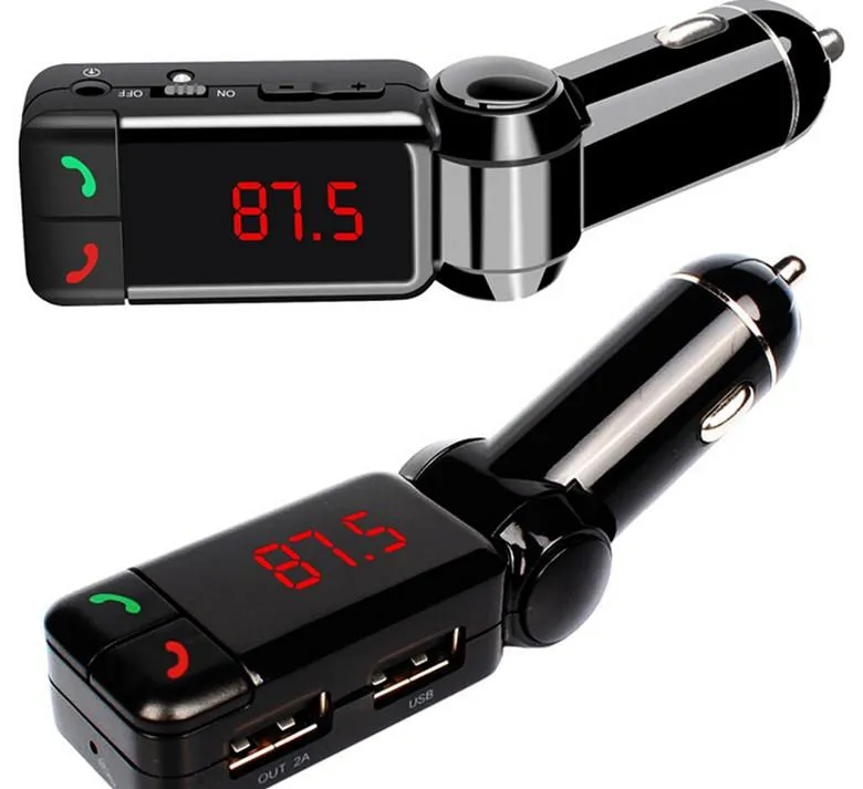 Mini car charger bluetooth handsfree with double USB charging port 5V/2A LCD U disk FM broadcast Mp3 AUX BC-06