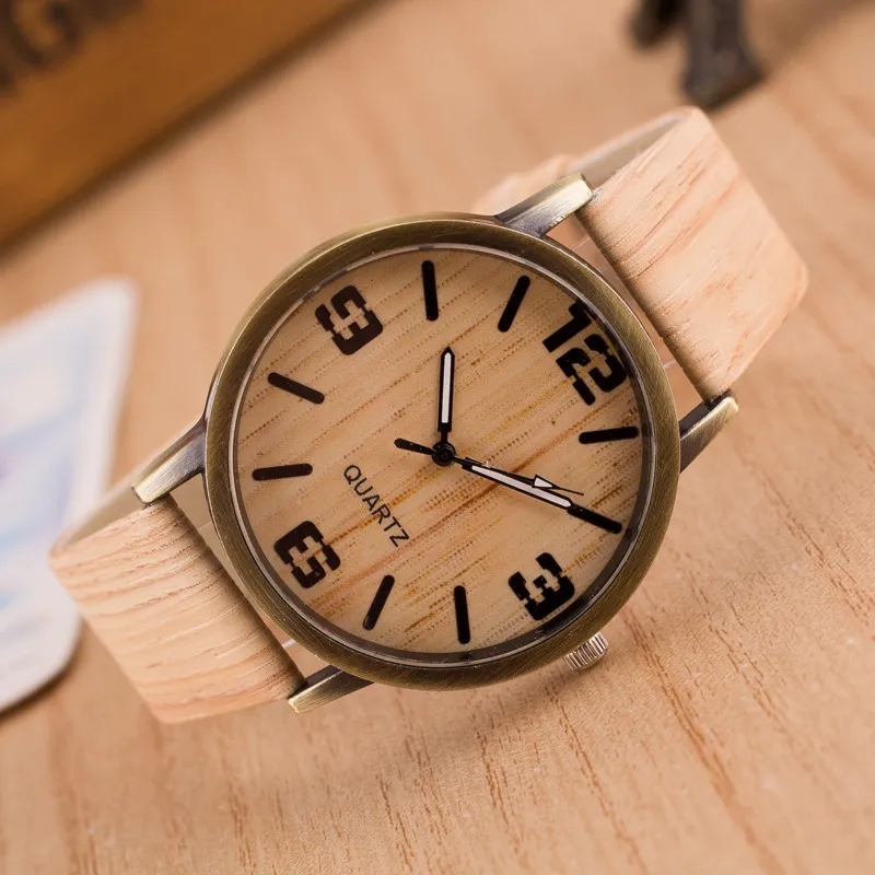 Men Watches quartz Simulation Wooden PU Leather Strap Watch Wood grain Male Wristwatch clock with battery support drop shi300Q