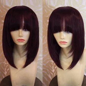 Human Hair Bob Wigs with Bangs Brazilian straight Glueless 360 lace frontal wig pre plucked 180%density blunt cut diva1