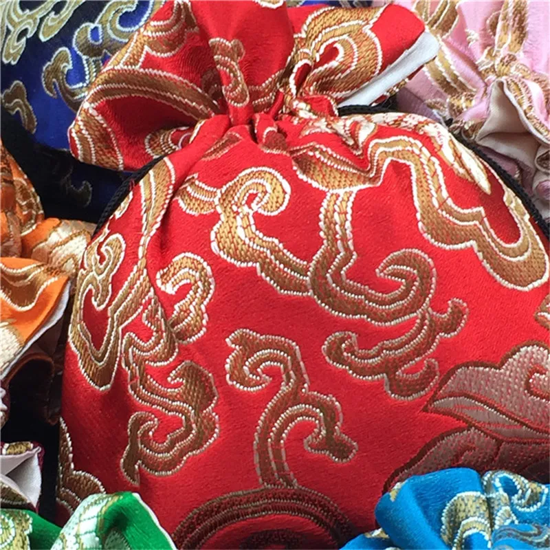 Grands sacs d'emballage en brocart de soie de haute qualité pour voyage bijoux bracelet collier sac de rangement cordon lavande épices pochette 5258w