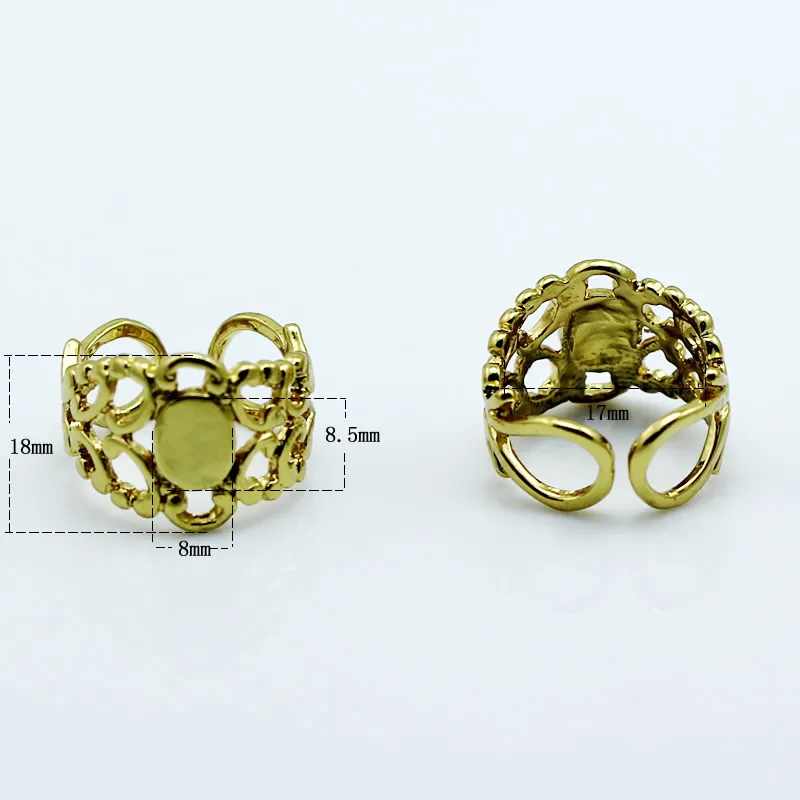 Beadsnice anel de dedo com 9.5x8mm oval em branco para fazer jóias latão anel ajustável configuração ID10622