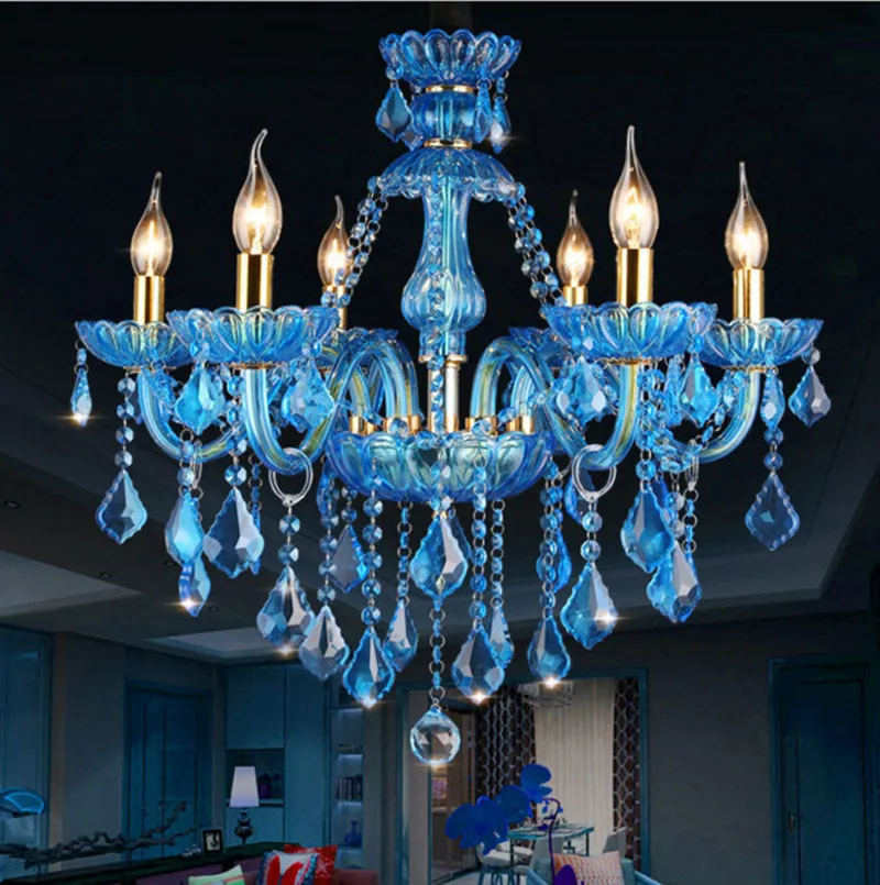 Modern sky Blue color crystal chandelier 6 8 arms LED pendant chandelier lustre cristal for dinning room bedroom indoor lighting fixture