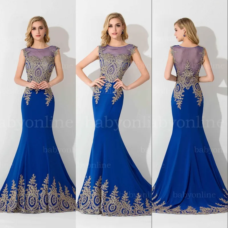  Royal Blue Black Lace Applique Mermaid Prom Dresses 2015 Hot Sheer Real Image Embroidery Evening Dresses Pageant Gowns Arabic Plus Size 2016