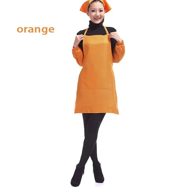 aprons with pockets sleeves chef apron kitchen cooking aprons waitress server pinafore Polyester plain color garden apron for girl women