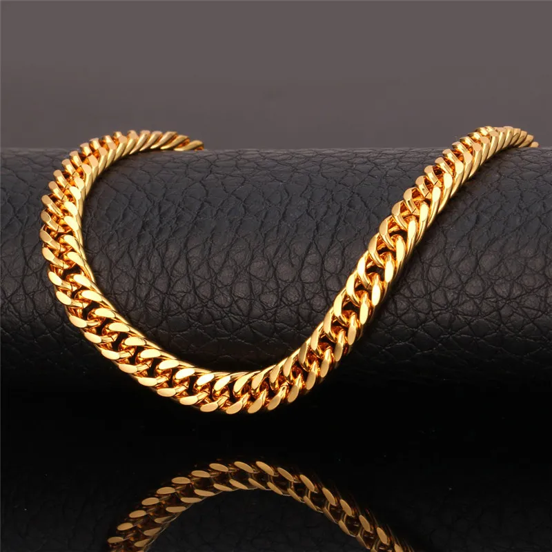 Correntes de ouro inteiro colar masculino 18k selo 18k banhado a ouro real 6mm 55cm 22 colares clássico curb corrente cubana hip hop jew268u