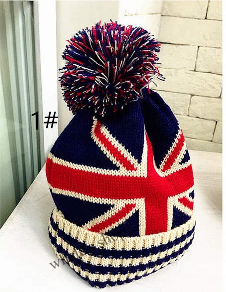 Unisex Union Jack of sterren strepen USA vlag warme winter bobbel muts Britse vlag schedel ski Pom Pom Hat Cap 10st 302K