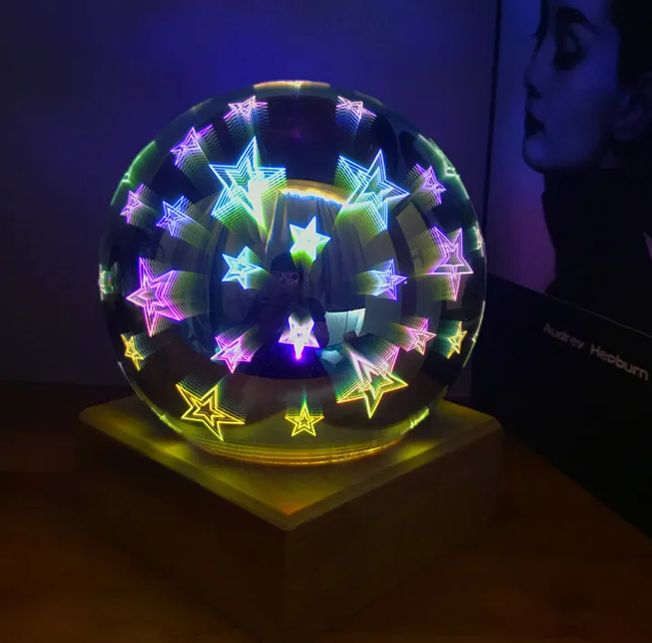 3D szklana lampa magiczna nocna światło kreatywne USB w sypialni lampa nocna LED LED Home Atmosfera LAMPE174A