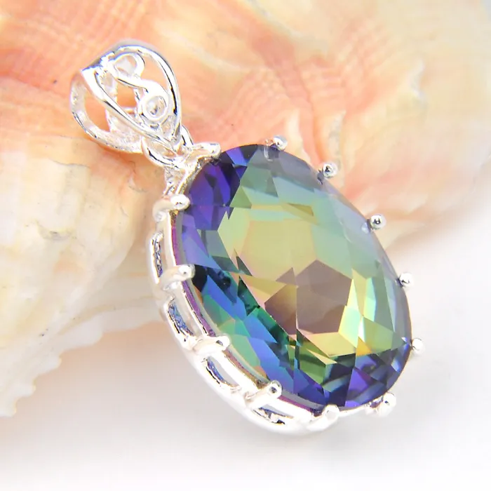 LuckyShine Oval Dazzling Fire Multi-Color Natural Mystic Topaz Crystal 925 Sterling Silver Wedding Pendants Ryssland Amer299K