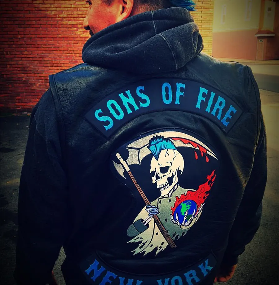 HOT SONS OF FIRE NEW YOURK SKULL MOTORCYCLE COOL LARGE BACK PATCH ROCKER CLUB VESTOUTLAW BIKER MC PATCH 