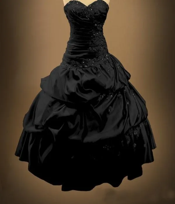 Einzigartige schwarze gotische Brautkleider Victorian A Line Ballkleid Capped Straps Perlen Spitze Appliques Lace-up zurück Brautkleider Kapelle Zug