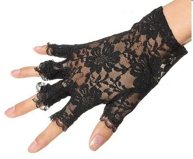 Preto branco design sem dedos senhora goth festa de casamento sexy luvas de renda curta verão protetor solar mittens231s