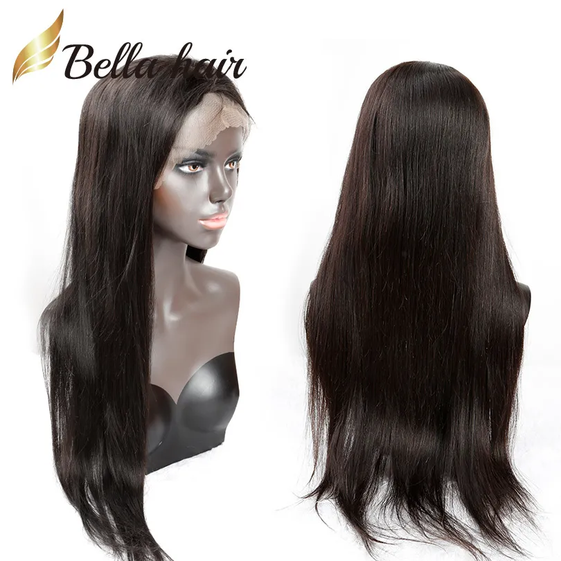 Прямые бразильские волосы без глиной полных кружевных париков для черных женщин 10-24 дюймов натуральный цвет передние кружевные парики человеческие волосы Bellahair 130% 150%