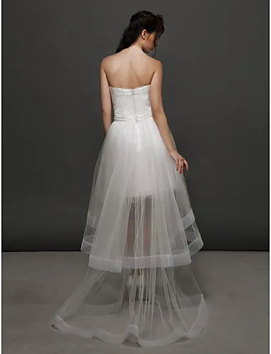 2016 New Hot Fashion Ball Gown Ivory Asymmetrical Strapless Sleeveless Tulle Wedding Dresses 003