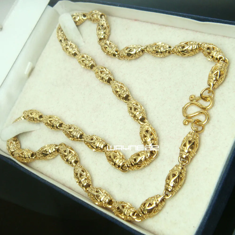 Collier de perles creuses rempli d'or 18 carats pour hommes, Noble, maillon de chaîne gourmette, 50CM L 7mm, N300333G