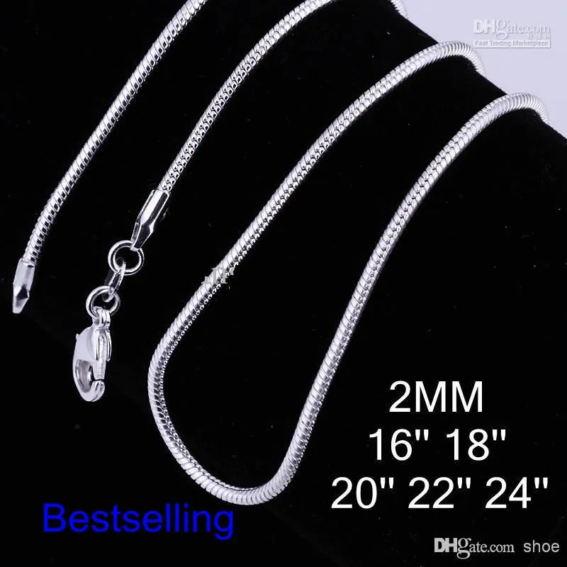 Epack 10 pièces 925 argent sterling plaqué mode 2mm serpent chaîne collier pour pendentif ou pendentifs bijoux 310g