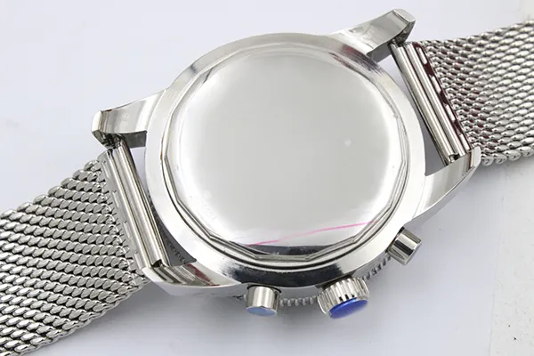 Top Chronograph Męski zegarek Silver Staimless Bezprawny pasek Srebrny szkielet Ciemnoniebieski Dila Białe wskaźniki Watche260h