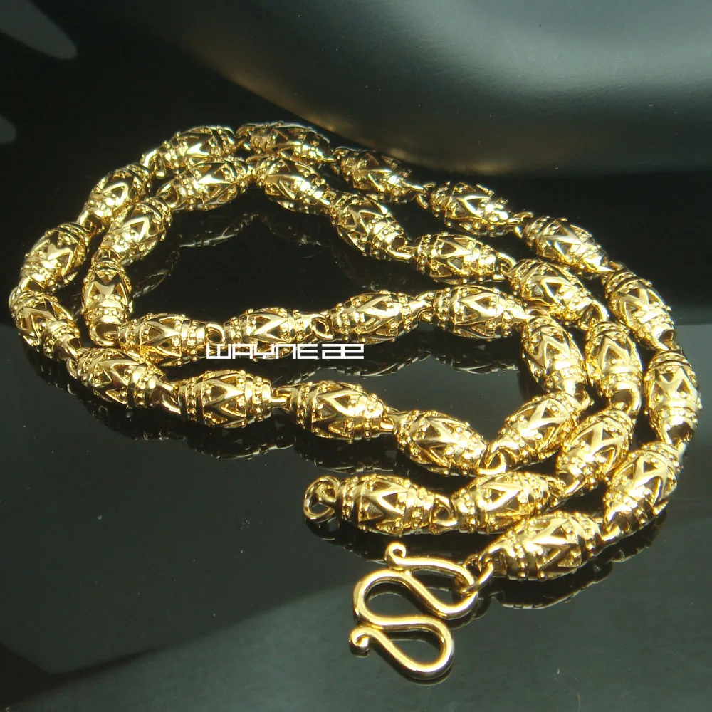 Noble Men18k Gold Filled Hollow Bead Halsband Curb Chain Link 50cm L 7mm N3003428