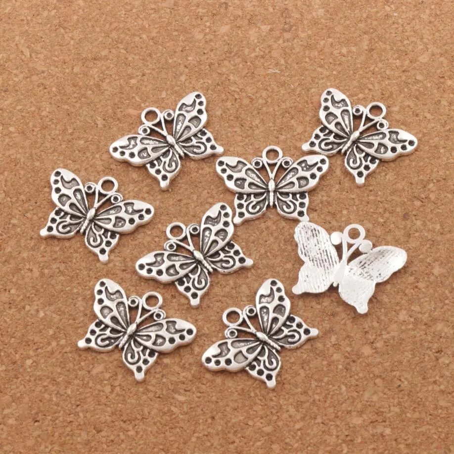 Pavão branco anartia jatrophoe butterfly charme contas lote 24 8x19 1mm pingentes de prata antigos jóias diy L1128 224D