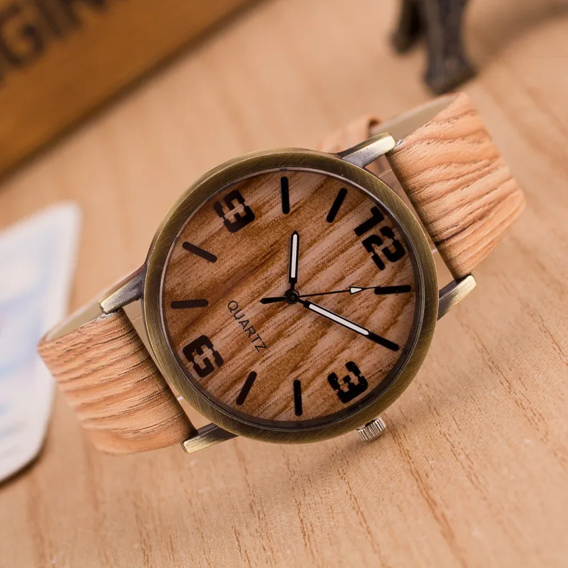 Men Watches quartz Simulation Wooden PU Leather Strap Watch Wood grain Male Wristwatch clock with battery support drop shi300Q