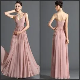 Compra 2015 Vintage Maternidad Vestidos De Noche Vestidos Largos Con Cuello  En V Sin Mangas Plisada Gasa A Line Pink Empire Vestidos De Dama De Honor  Para Mujeres Embarazadas Barato | Entrega