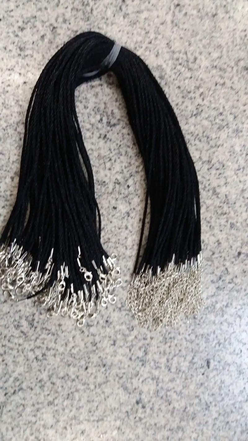 100st Black Satin Silk Necklace Cord 2 0mm 18 '' 20 '' 22 '' 24 '' med 2 '' Extensi190J