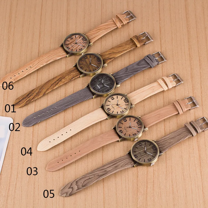 Men Watches quartz Simulation Wooden PU Leather Strap Watch Wood grain Male Wristwatch clock with battery support drop shi289M