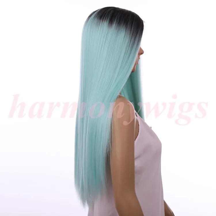 Hair wigs Lace Front Wigs ombre chocolate Black& Mint Green 20inch Straight long hair for women