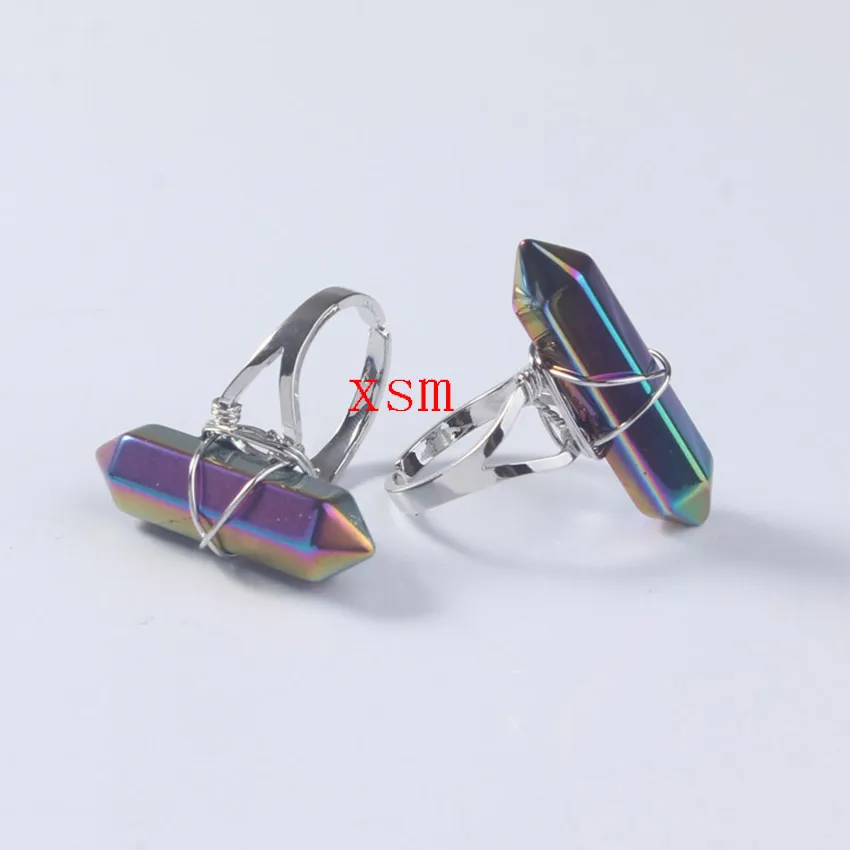 Förderung-Frauen-Ring, natürlicher farbenreicher Hexagon-Prisma-Kristallring für Frauen und Mann-Schmucksachen passender Ehering freies Shiping