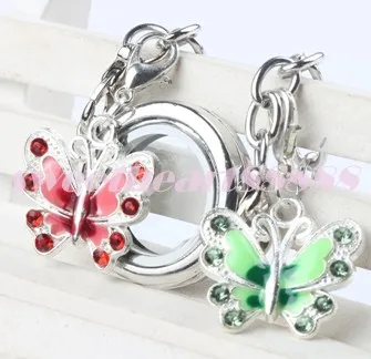 Enamel Butterfly Rhinestone Charms 22x35 mm Heart Floating Lobster Clasps Charm for Glass Living Memory Locket C199V