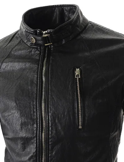 Personalize Men Cool Leather Jacket Long Sleeve Stand Collar PU Motorcycle Jacket For Men Contracted Slim Style Men Overcoat J160118
