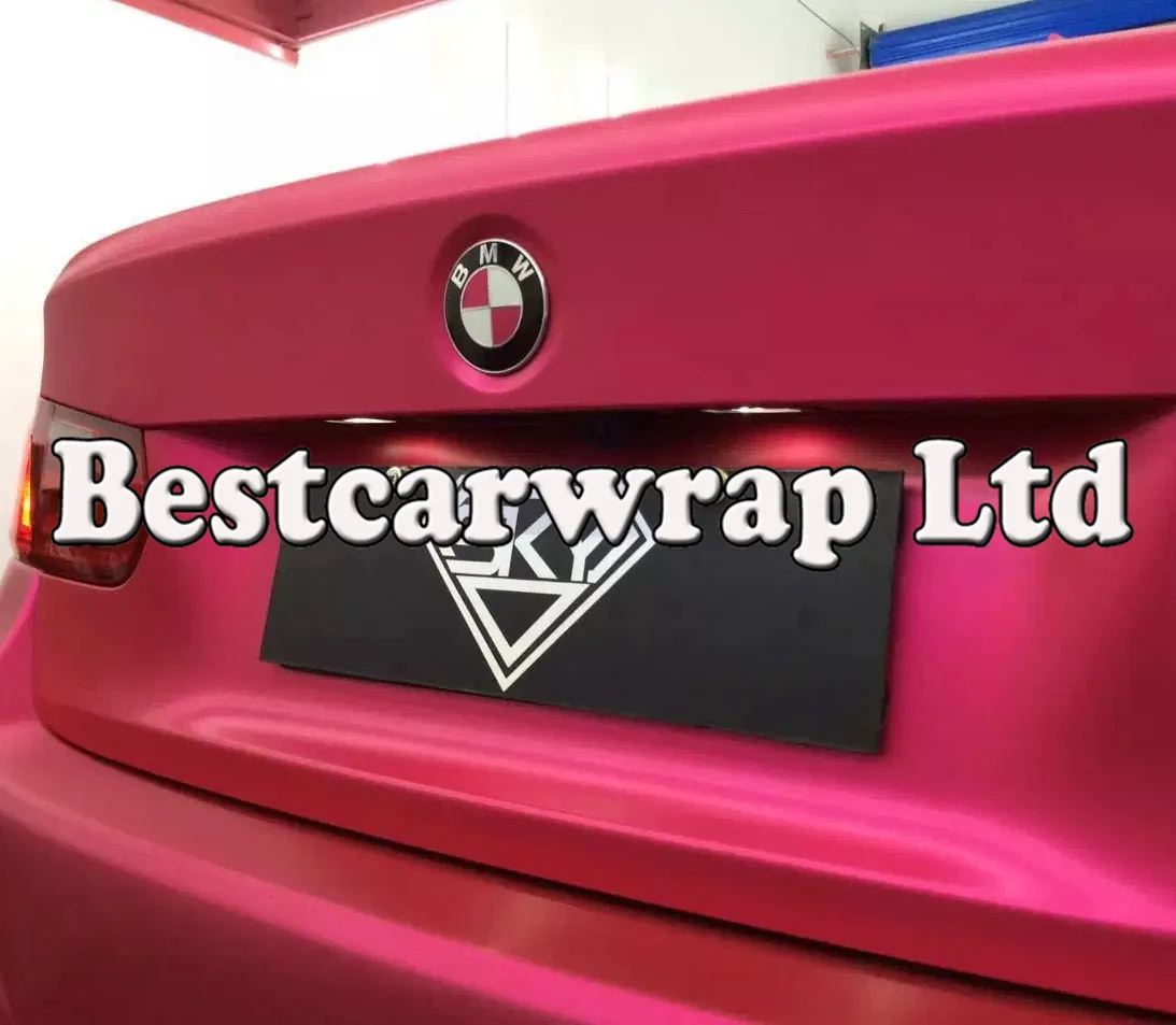 Satin Chrome Hot Pink Car Wrap Film with Air Release Matte chrome Rose Red For Vehicle Wrap styling Car stickers size1.52x20m/Roll5ftx66ft