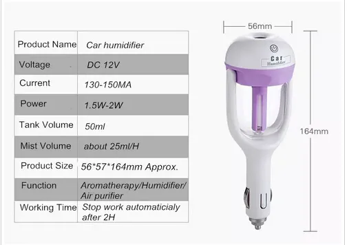 Air Aroma Car Diffuser Car Humidifier Purifier  Mist Maker Perfume 12V 1.5W 50ml