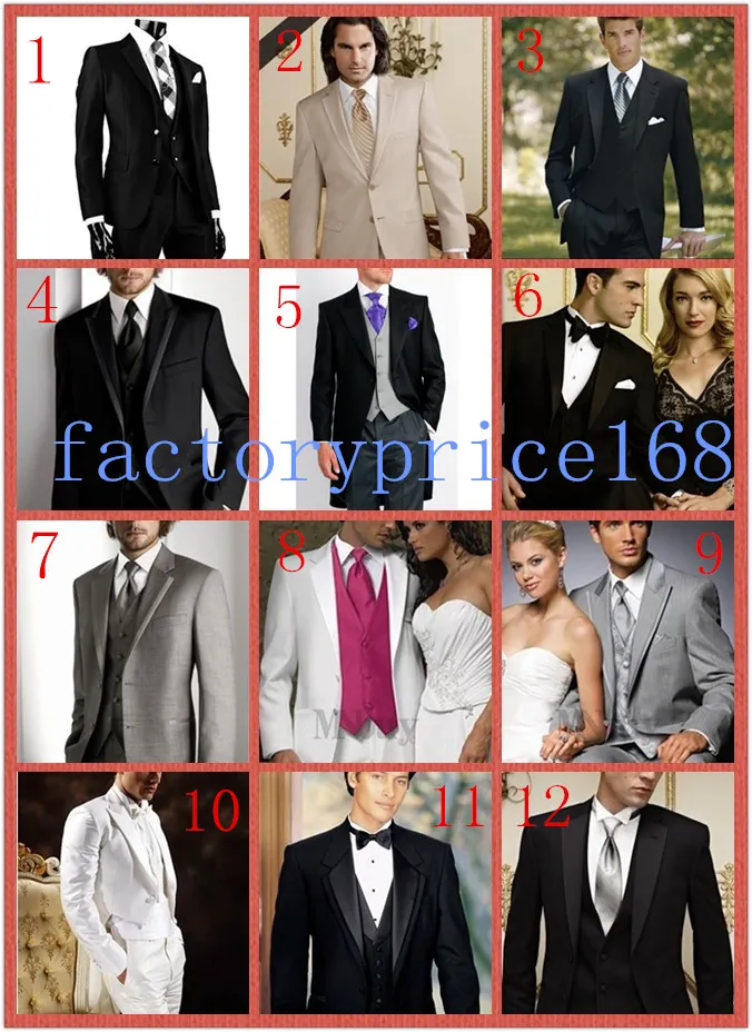 En kaliteli İki Düğmeler Yakışıklı Notch Yaka Yeni Damat Smokin / Düğün erkek Suit Damat Takım Elbise Ceket + Pantolon + Kravat + Yelek 04