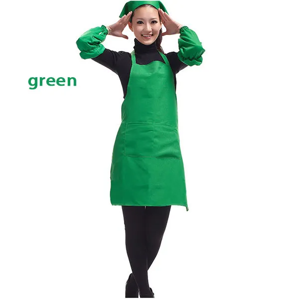 aprons with pockets sleeves chef apron kitchen cooking aprons waitress server pinafore Polyester plain color garden apron for girl women