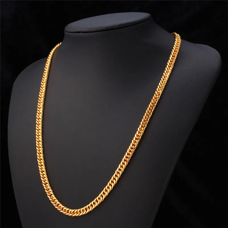 Whole-Gold-Ketten-Halskette für Herren, 18 Karat Stempel, 18 Karat echtes Gold plattiert, 6 mm, 55 cm, 22 Halsketten, klassische Panzerkette, kubanische Kette, Hip Hop, Jew268u