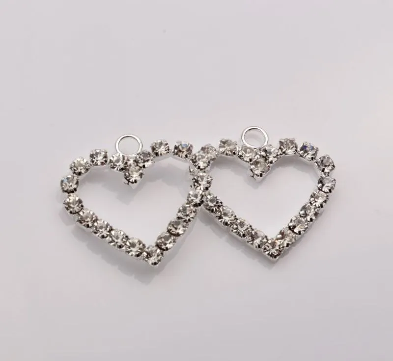 100st Silver Plate Clear Rhinestone Heart Shaped Charm Pendants for Jewelry Making Armband Halsband Fynd 0023072777