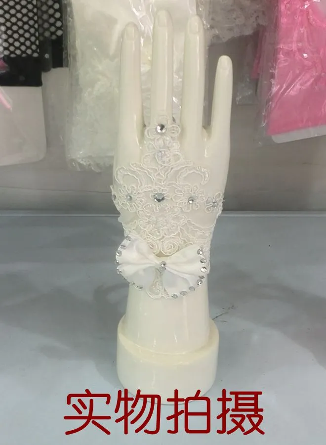 Venta caliente de alta calidad guantes de novia sin dedos blancos longitud de la muñeca corta elegante rhinestone guantes de boda nupcial guante de novia envío gratis