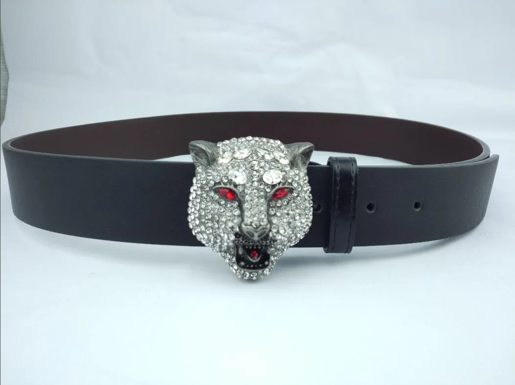 Cintura da uomo in pelle con stampa tigre con testa di leopardo con strass occidentali, regalo Jeans3108
