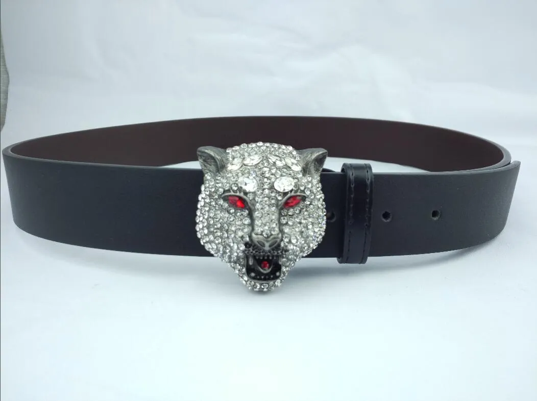 Western Rhinestone Leopard Head Tock Tiger Baskı Deri Erkekler Kemer Hediyesi Jeans2869