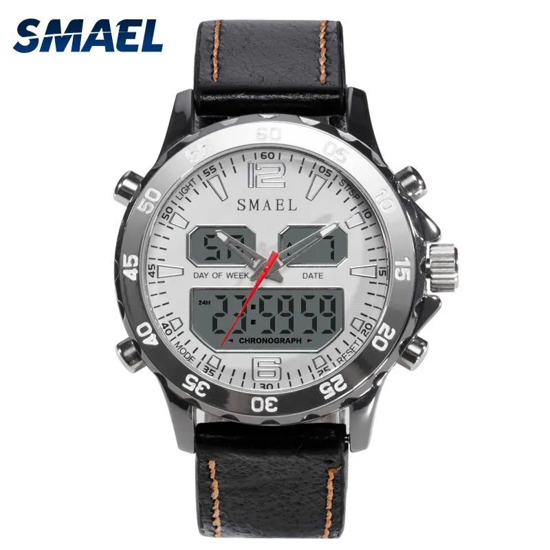 SMAEL Sport Uhren Wasserdicht Echte Dual Display Quarz ArmbanduhrenCool Man Uhr Mode Smart Digital Uhr LED Männer 1281 wei155B